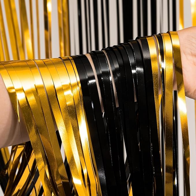 BRAVESHINE 3.2 x 8.2 ft Black Gold Foil Fringe Curtains - Image 8