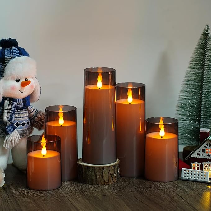 Fo32won Grey LED Flameless Pillar Candles Battery Operated - Image 6