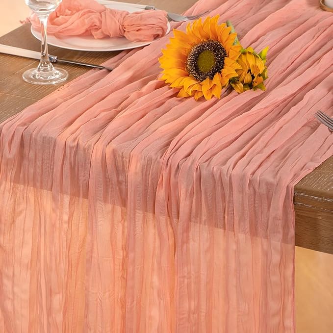 Coral Pink Cheesecloth Table Runner Fall Table Runner Boho Gauze 120 Inches by DeZerlor