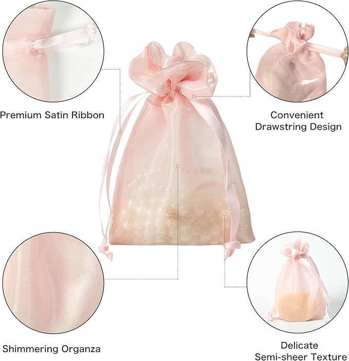 QIANF 20 Pcs Pink Small Organza Bags 6X9 inch - Image 3