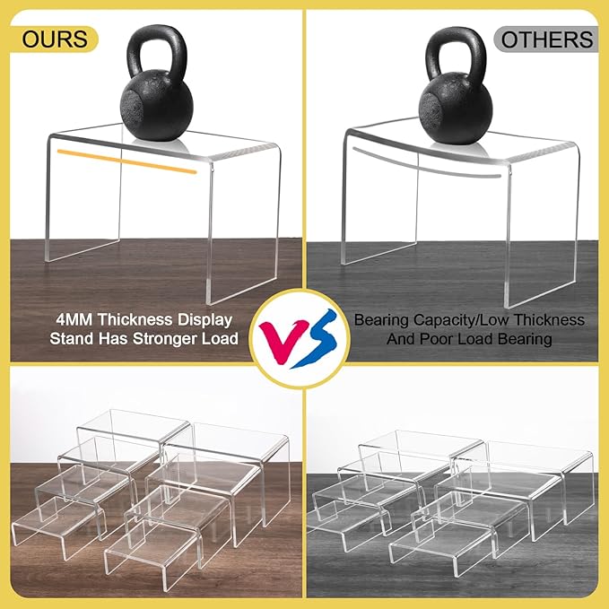 8 Pcs Acrylic Display Risers, 2 Sets Small Size Clear Acrylic Risers, 0.15" - Image 6