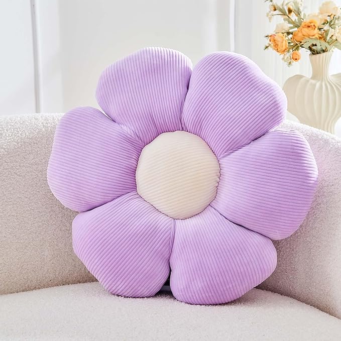 Lavender Flower Pillow, 17.7" Cute Flower Shaped Floor Pillow, Aesthetic Floral by Kcvvcr
