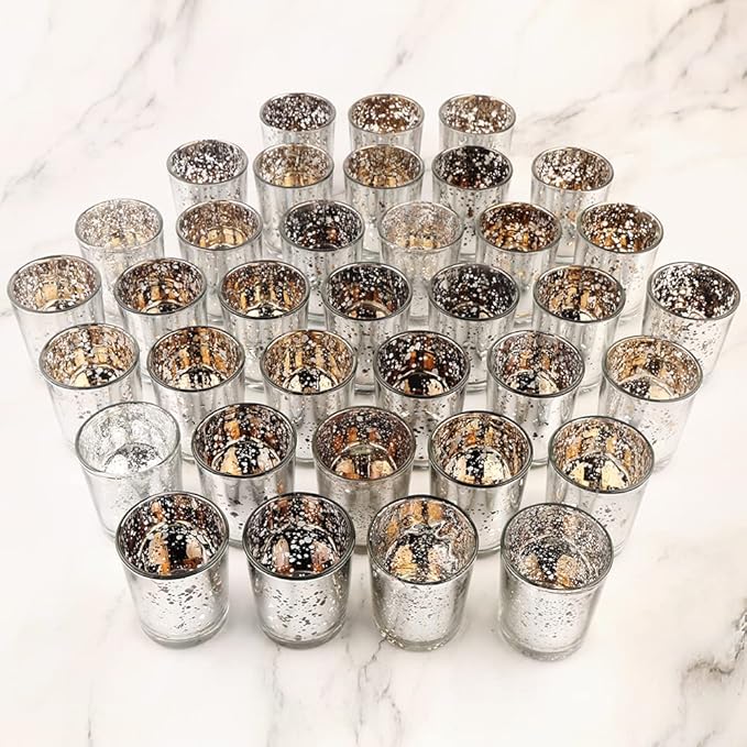 Silver Mercury Glass Tea Light Holders Set of 36 by BTGLLAS