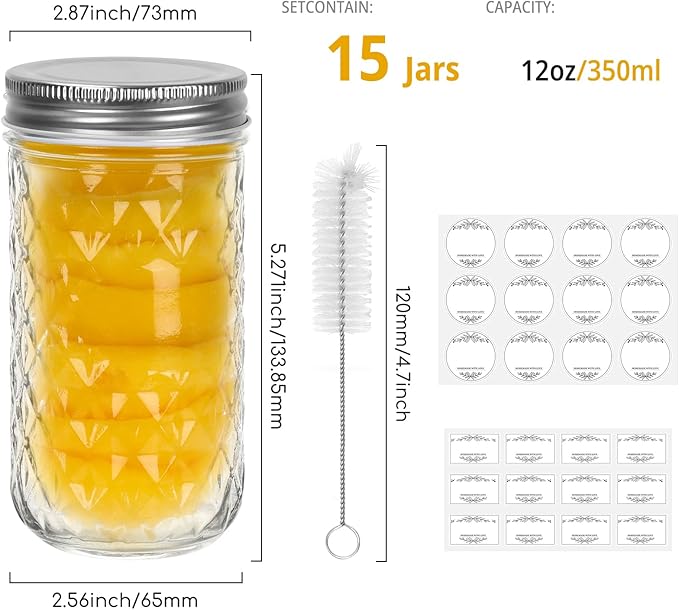 CycleMore 15 Pcs 12oz Mason Jars - Image 2