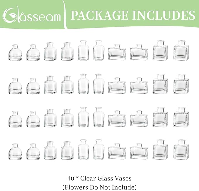 Glasseam Mini Bud Vases in Bulk 40: Clear Small Flower Vases - Image 7