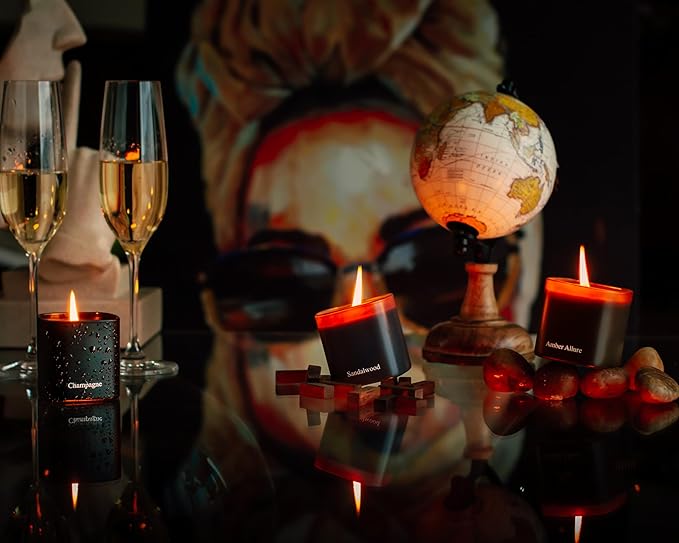 Luxury Scented Candle Gift Set 3-Pack | Champagne, Sandalwood & Amber | Clean - Image 3