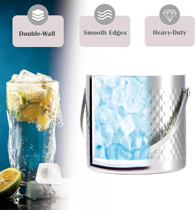 Stainless Steel Hammered Insulated Ice Bucket - Image 3