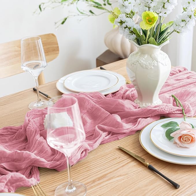 Asee'm 3pcs Cheesecloth Table Runner 120 Inches Long Pink Boho Gauze Cheese - Image 5