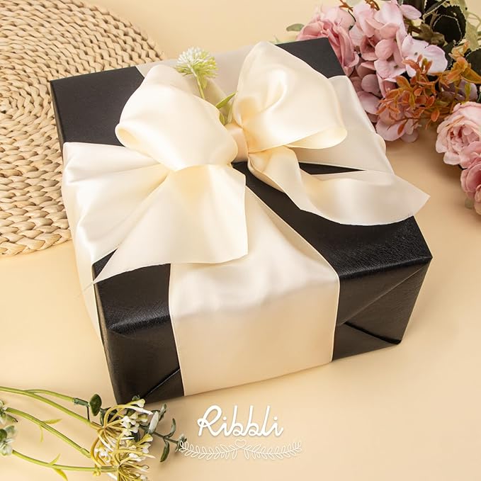 Ribbli Cream Satin Ribbon 4 Inch Wide Cream Ribbon - Image 2