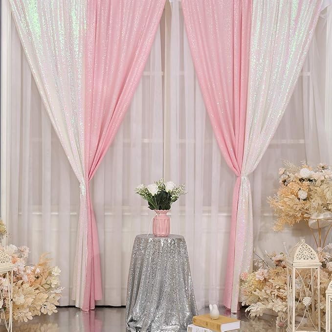 SquarePie Sequin Backdrop 2FTx8FT Iridescent 2pcs Curtain Background - Image 3