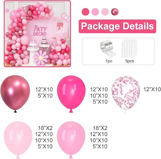 Hot Pink Balloons Garland Kit, Baby Shower, Princess Theme Party Decoration - Image 2