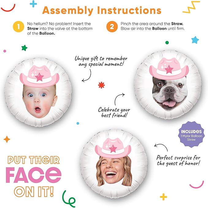 Big Dot of Happiness Personalized Pink Rodeo Cowgirl Fun Face Photo Balloon - Image 5