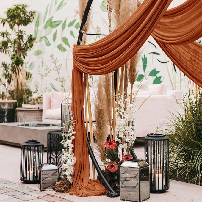 Wedding Arch Draping Fabric 2 Panels 30'' x 18FT Terracotta Sheer Chiffon Arch - Image 6