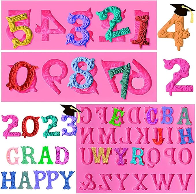 Silicone Fondant Molds, AIMEIKI 3 Pack 3D Silicone Number 0-9 Alphabet A-Z - Image 4