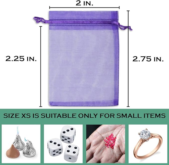 TheDisplayGuys 48-Pack 2" x 2-3/4" Purple Sheer Organza Gift Bags - Image 2