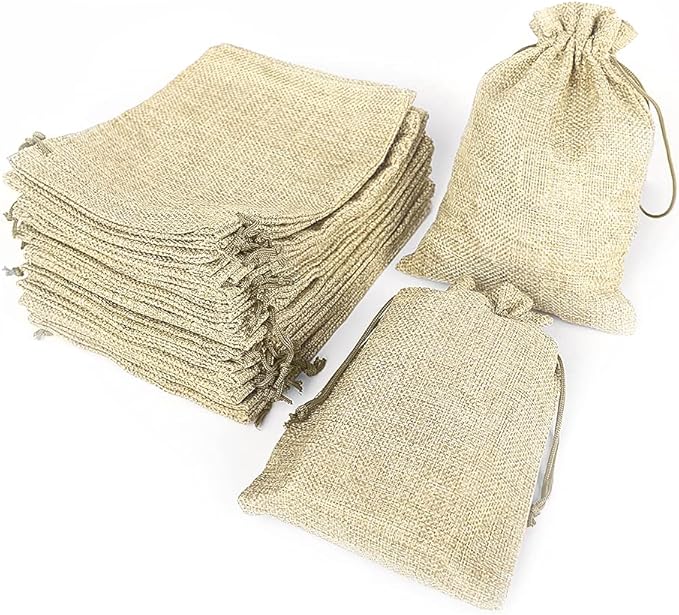 LYSXP 50PCS Burlap Bags with Drawstring，5x7 Inch Cream color Drawstring Gift by Organzabags