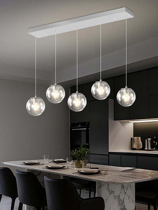 5-Lights Modern Rectangle Chandelier Globe Pendant Light, Chrome Linear Globe - Image 7