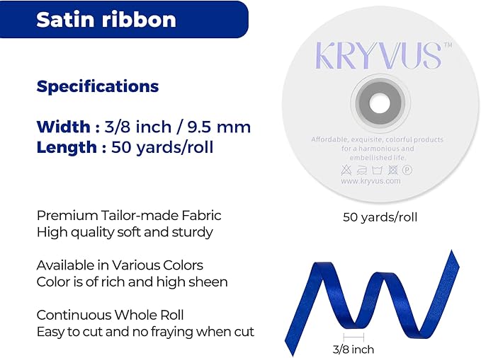 Royal Blue Satin Ribbon 3/8 inch X Continuous 50 Yards, Single Face Polyester - Image 3