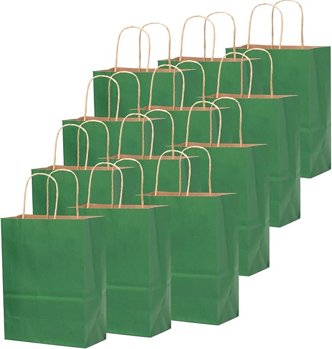 qiqee 100PCS Gift Bag with Handles Bulk Kraft Deep Green Paper Bags Multiple - Image 2