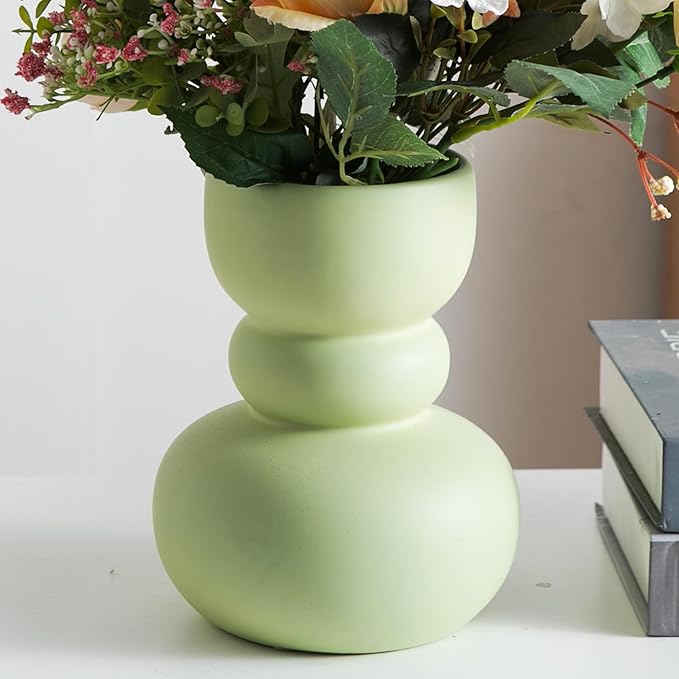 Ceramic Vase Green Modern Dried Flower Vase, Matte Pampas Flower Vases by Tenforie