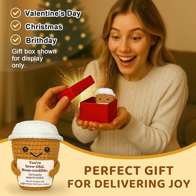 Coffee Lovers Gifts for Women, Positive Espresso Emotional Crochet Handmade - Image 3