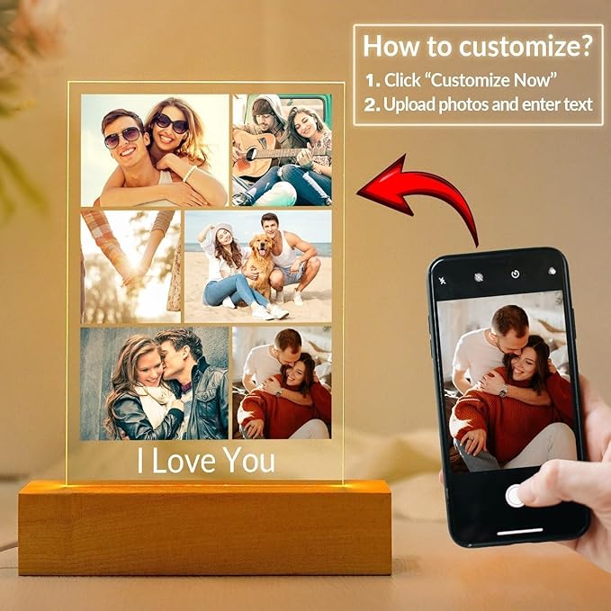 Custom Picture Frames with Photo, Personalized Photo Frame with Night Light - Image 2