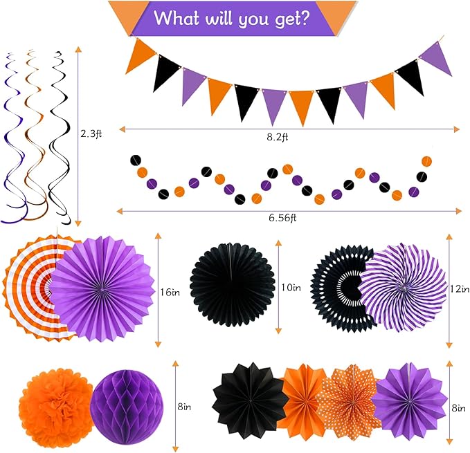 Halloween Party Decorations Paper Fans, Graduation Season Hanging Glitter - Image 3