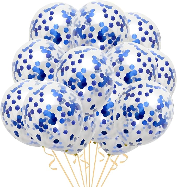 Blue Confetti Balloons 40 pack, 12 inch Transparent Party Balloons by LZVPL