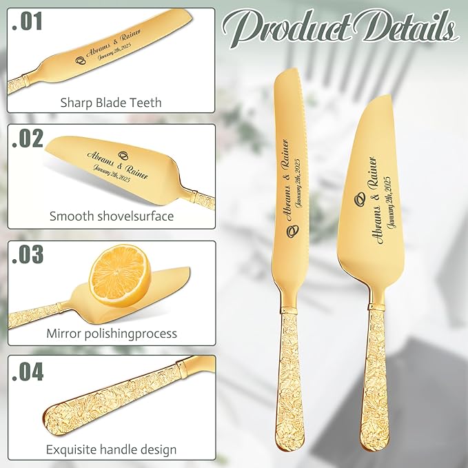 HJX Personalized Wedding Cake Knife and Server Set - Image 7