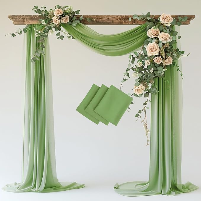 Wokceer Wedding Arch Draping 3 Panels 28.7" x 20FT Sage Green Sheer Fabric by Wokceer