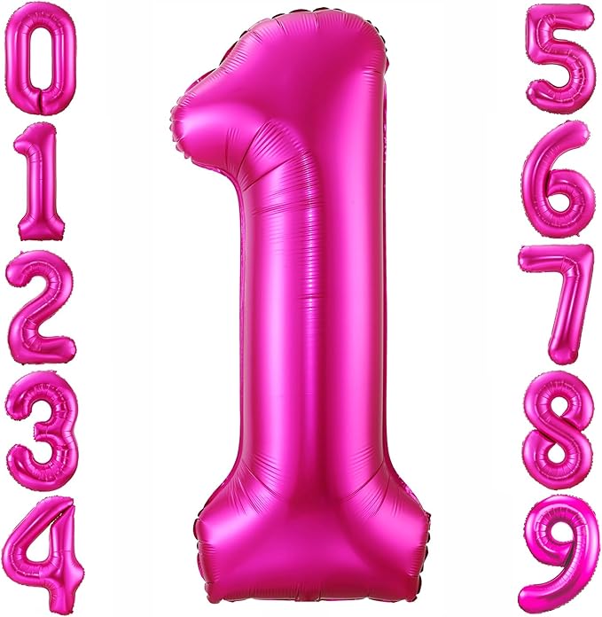 Hot Pink 1 Balloon, 40 Inch Number 1 Balloon, 1st Birthday Balloon Decorations by BBPOOL