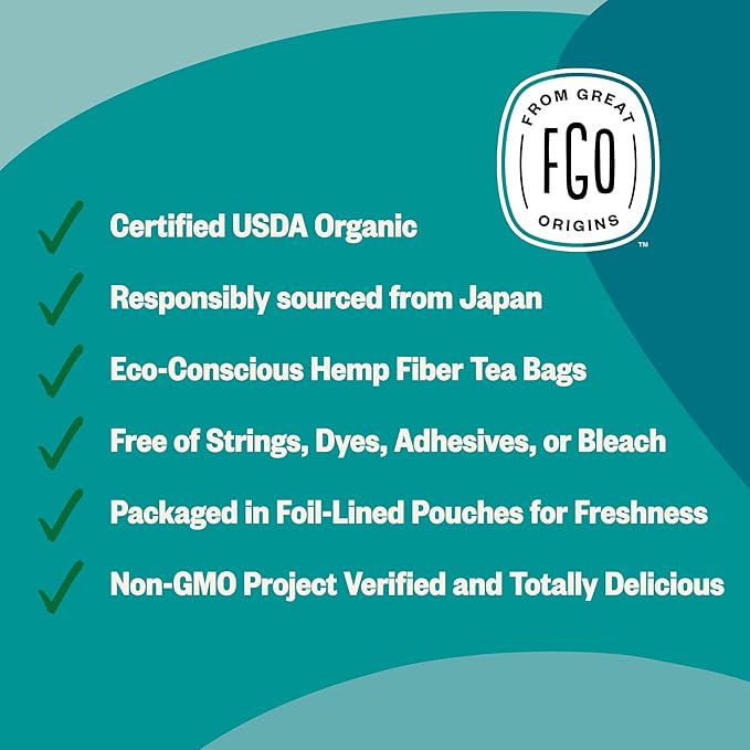 FGO Organic Sencha Green Tea, Eco-Conscious Tea Bags, Resealable Bag, Sourced - Image 4