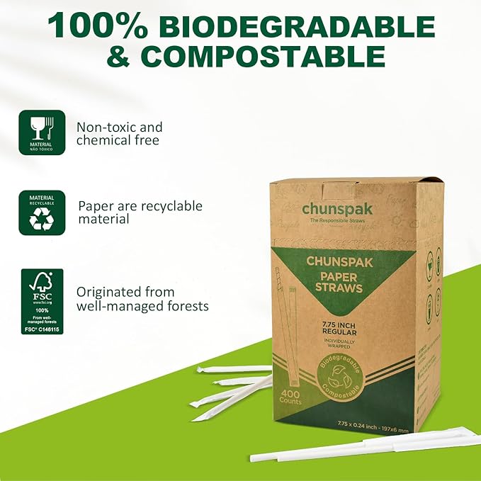 7.75 Inch Disposable Paper Drinking Straws Bulk Individually Wrapped, 0.24" Dia. - Image 6