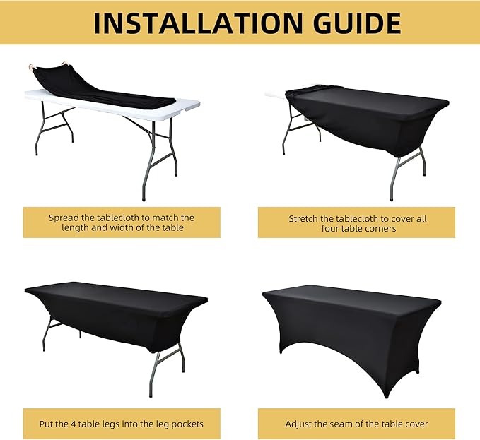2-Pack 8ft Black Spandex Table Covers - Image 5