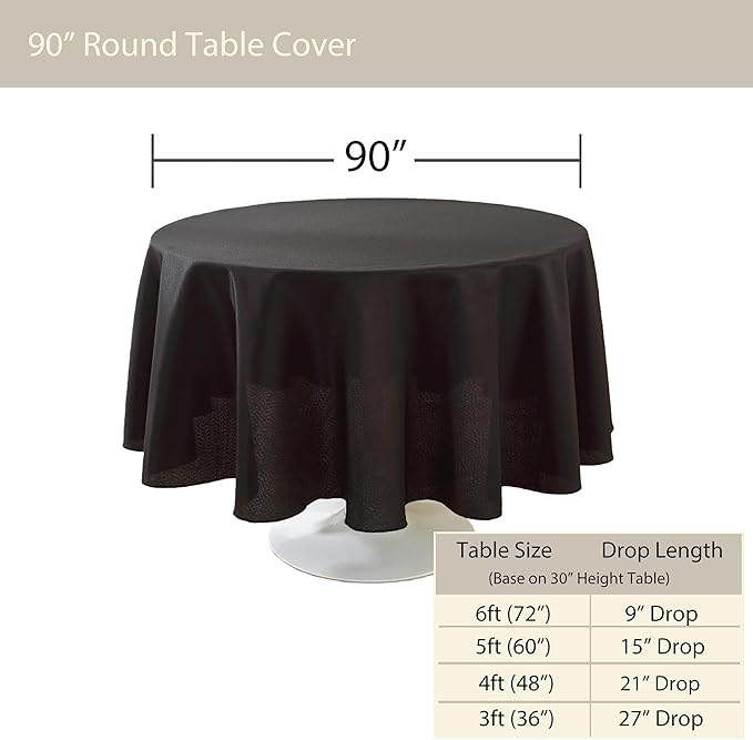 Craft And Party Round Tablecloth, 90 Inch Black Tablecloth, Polyester Fabric - Image 3