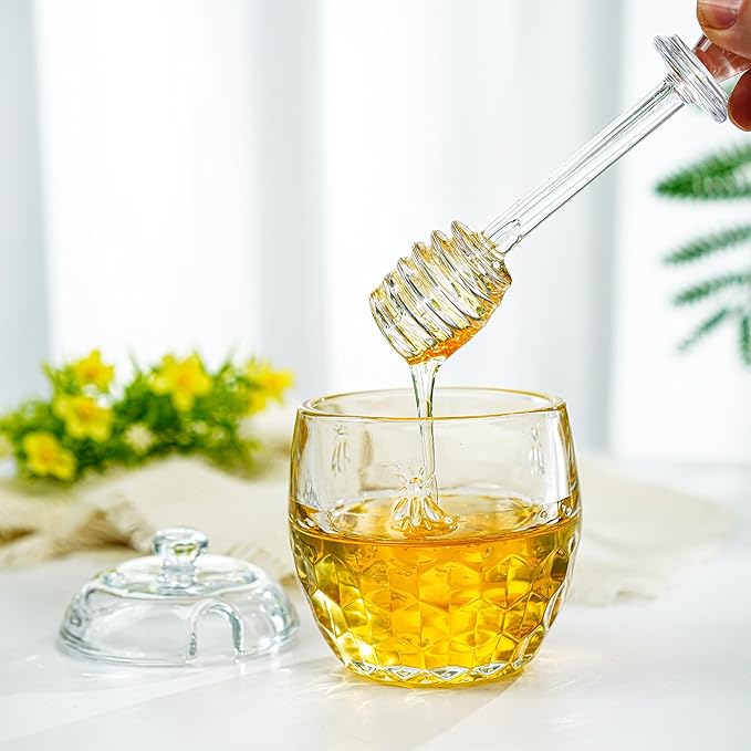 kanpura Honey Pot with Dipper and Lid Glass Honey Jar with Dipper Wide Mouth - Image 3