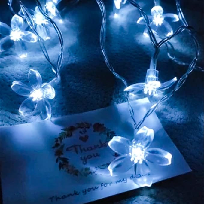 Fairy Cool White Flower String Lights, 33ft 100 LED Plug in 8 Lighting Mode - Image 6