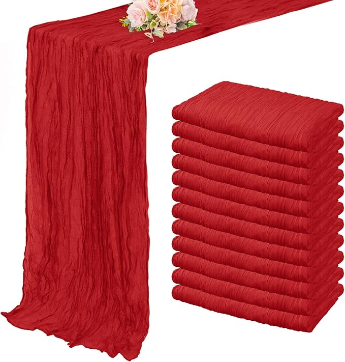 12 Pack Red 10FT Cheesecloth Table Runner Rustic Gauze Fabric Cheese Cloth by FoliafeelHome