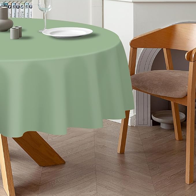 QIKSION Sage Green Round Tablecloth 3 Pack, 84 Inch Plastic Table Cover - Image 3