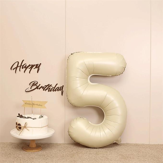 40 Inch Big Cream White Number Balloon Birthday Decoration, Number 5 Helium - Image 5