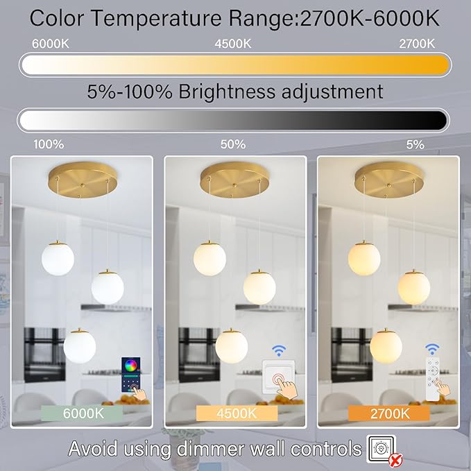 3-Lights Globe Glass Pendant Light Modern Gold White Globe Glass Chandelier Mid - Image 4