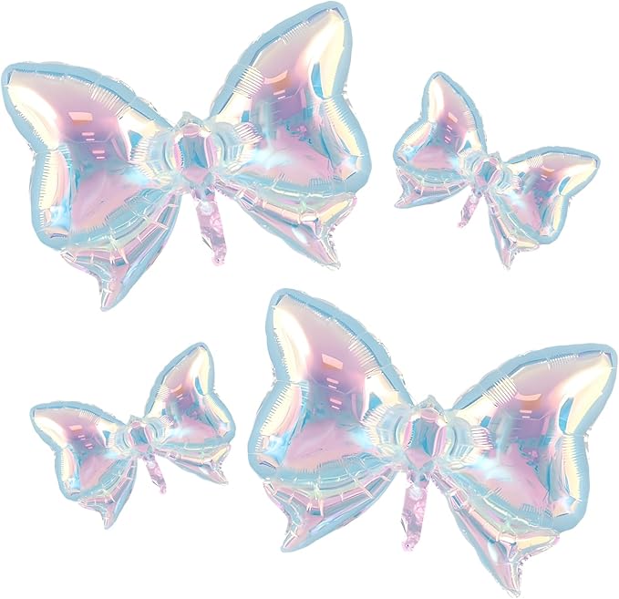 4Pcs Iridescent Foil Balloons, Iridescent Bow Foil Balloons, Rainbow Bow by vibzox