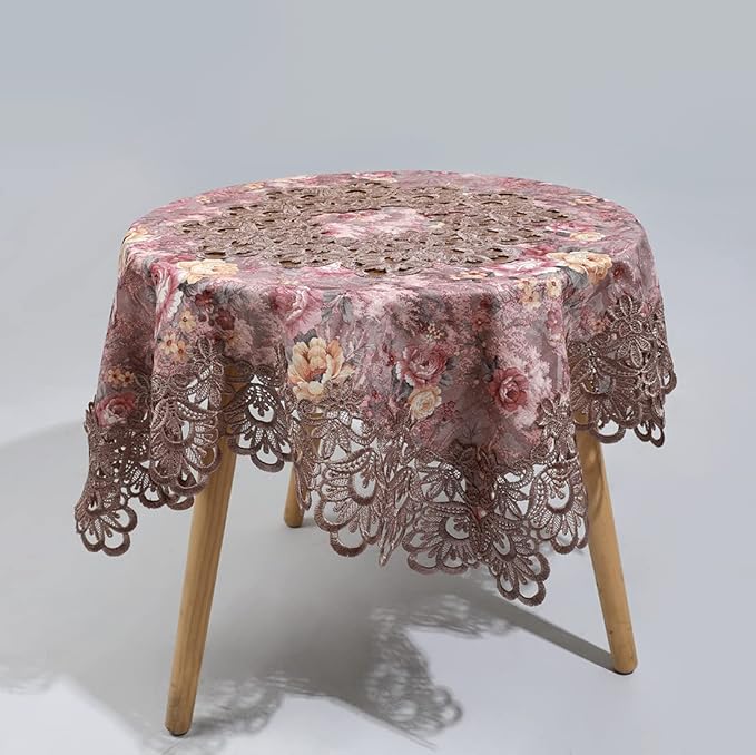vctops Damask Lace Patchwork Tablecloth Luxury Square Small Table Cover Elegant - Image 2