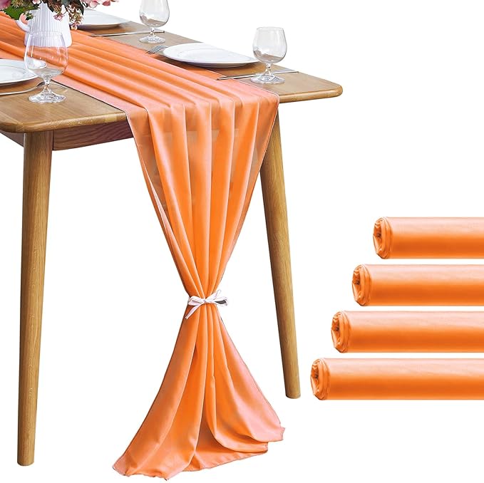 5 Pack 10Ft Chiffon Orange Table Runner Sheer 29x120 Inch - Image 8