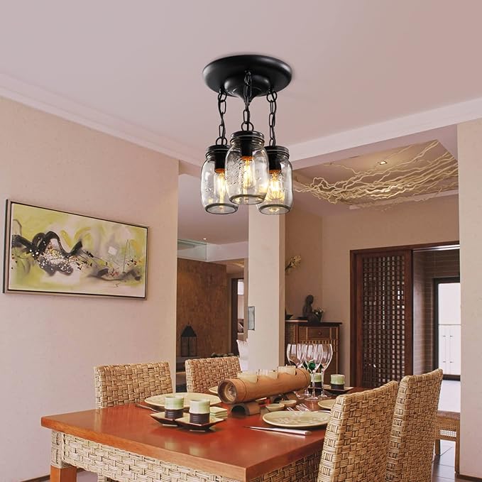 Black Pendant Lights, 3-Light Clear Glass Pendant Lights Kitchen Island - Image 8