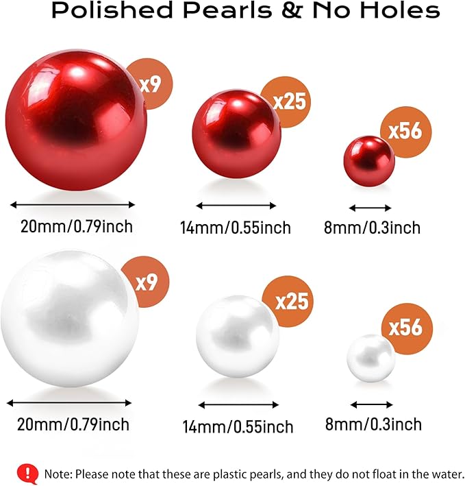 180PCS Red & White Beads for Centerpieces Vases, No Hole Polished Pearl Makeup - Image 2