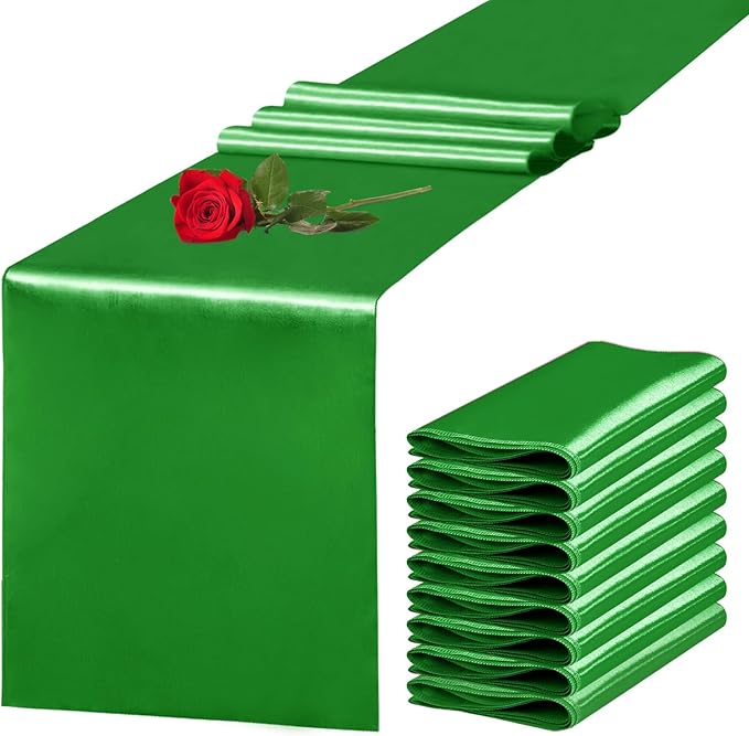 10 Pack Satin Table Runner 12 x 108 Inch Long Emerald Silk Table Runner by Unknown
