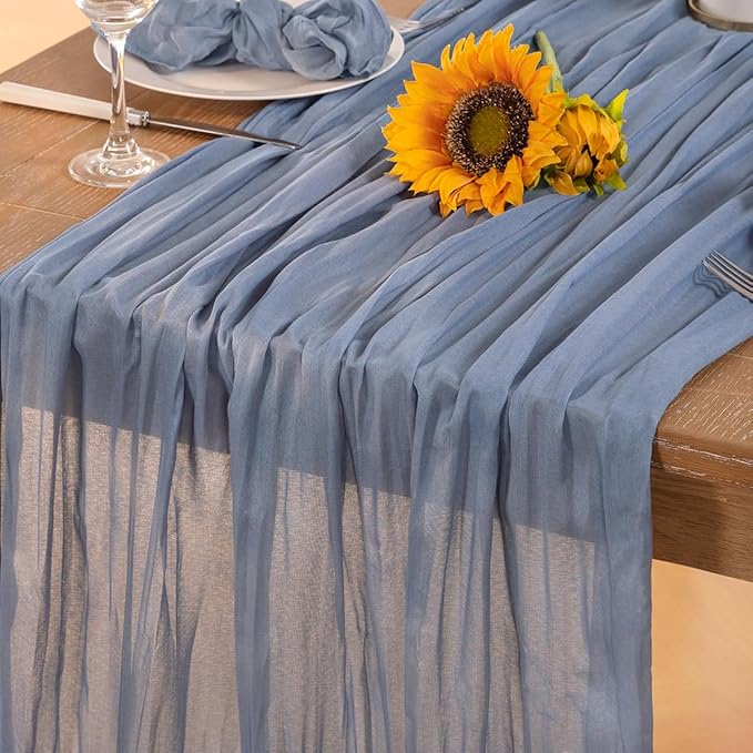 Dusty Blue Cheesecloth Table Runner Fall Table Runner Boho Gauze 120 Inches by DeZerlor