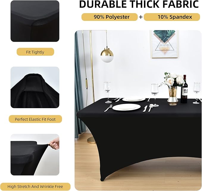 6-Pack 8ft Black Spandex Table Covers - Image 2