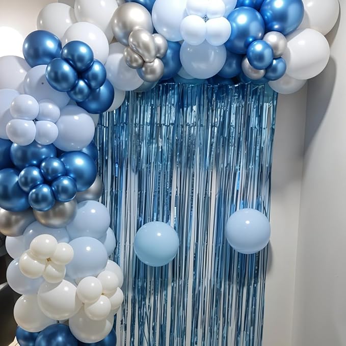 Blue Bow Balloons, Metallic Macaron Preal White Balloon Bow Print Balloon - Image 4